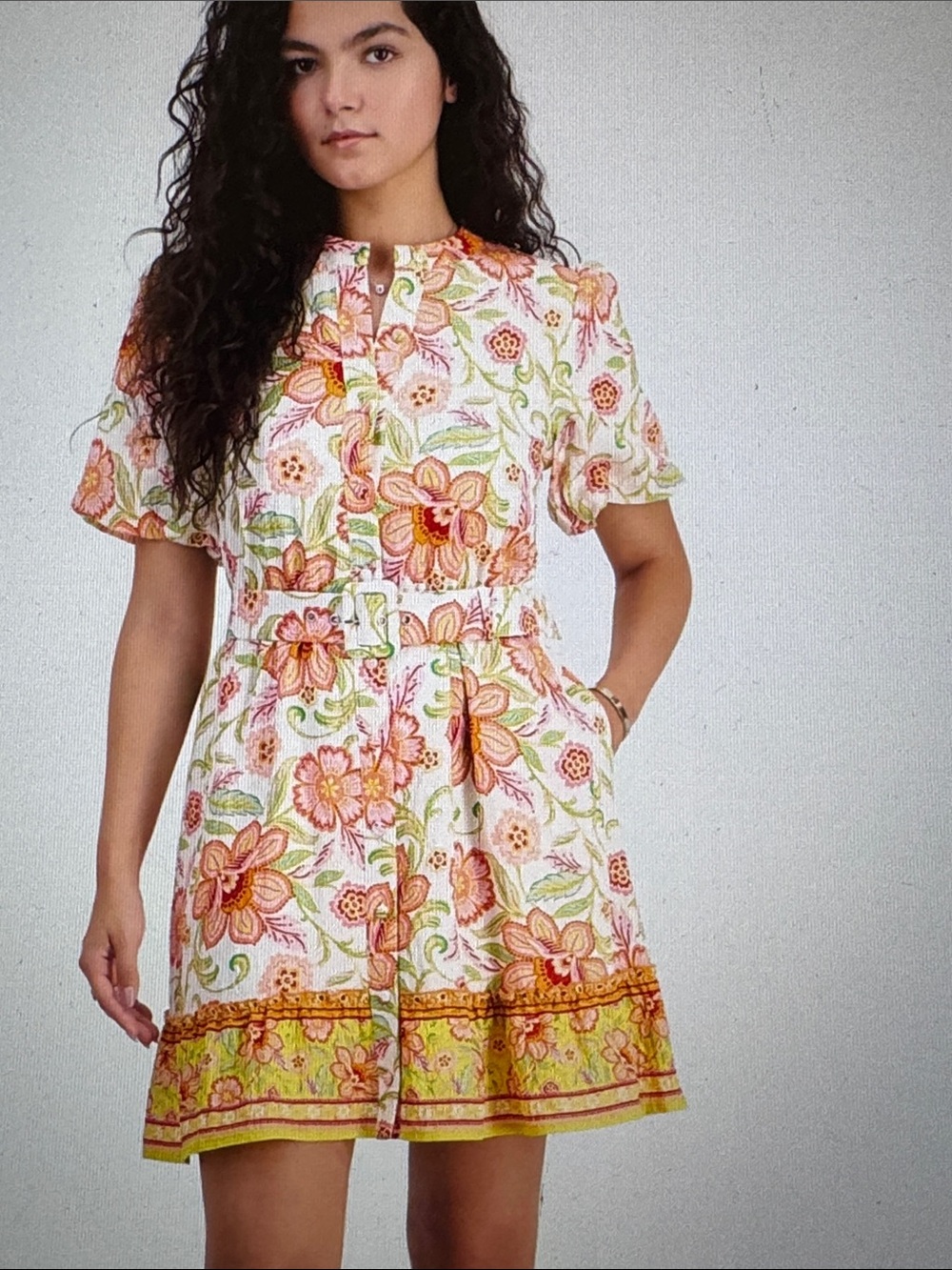 Sam Edelman White Mini Dress with Orange and Green Floral Print